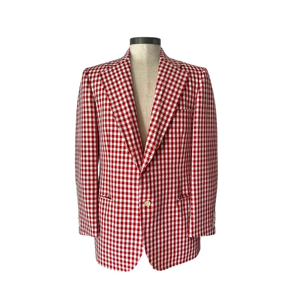 Men’s Vintage Dunhill San Francisco Red White Gingham Sport Coat Blazer
